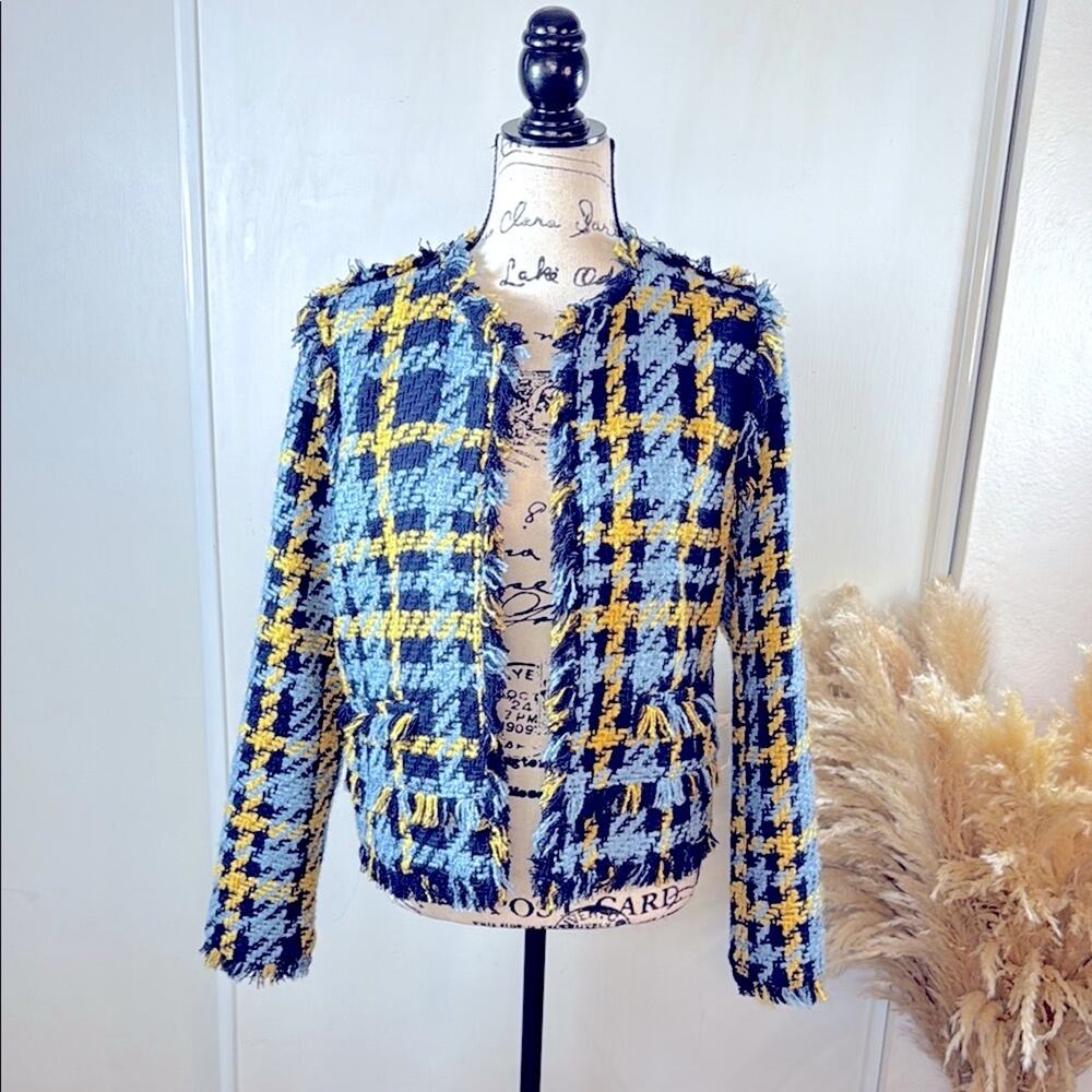 Halogen Stylish Tweed Jacket - Blue and Yellow size Medium - Picture 2 of 7